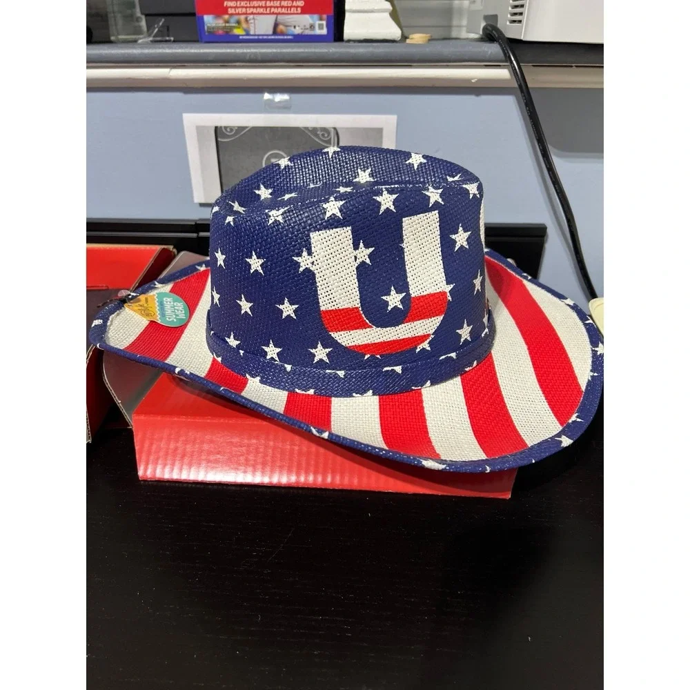 USA Flag Red White & Blue Stars & Stripes Western Cowboy Hat with S Patch - Picture 4 of 6